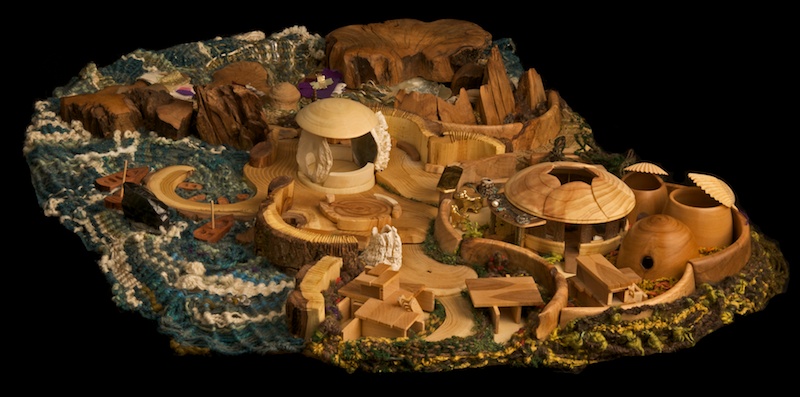 The town of King Alcinoos, harbor, temple, houses, palace, dancing floor/public meeting place